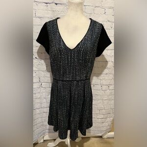 Banana Republic Black Blue White Tweed Fit Flare Dress Size 14